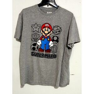 Super Mario Graphic T-Shirt Gray Nintendo Game Character Tee Mens